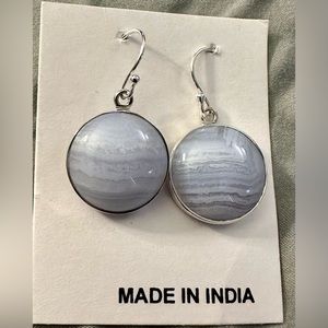 Blue Lace Agate Earrings in Sterling Silver